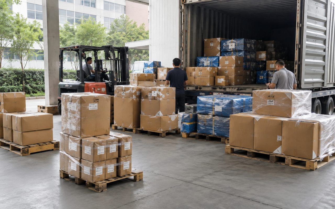 Unbranded goods are sorted into neutral cartons for combined freight.